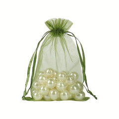 100pcs Olive Green Organza Drawstring Bags Candy Mesh Gift Bags Jewelry Pouches
