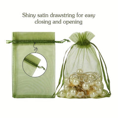 100pcs Olive Green Organza Drawstring Bags Candy Mesh Gift Bags Jewelry Pouches