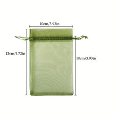 100pcs Olive Green Organza Drawstring Bags Candy Mesh Gift Bags Jewelry Pouches