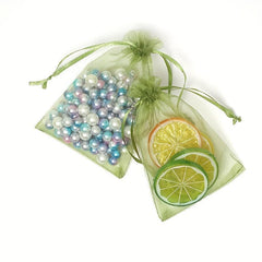 100pcs Olive Green Organza Drawstring Bags Candy Mesh Gift Bags Jewelry Pouches