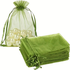 100pcs Olive Green Organza Drawstring Bags Candy Mesh Gift Bags Jewelry Pouches