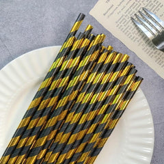 25pcs Hot Stamping Golden Stripe Paper Straws for Parties
