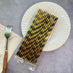 25pcs Hot Stamping Golden Stripe Paper Straws for Parties