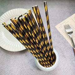 25pcs Hot Stamping Golden Stripe Paper Straws for Parties