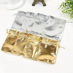 10pcs Golden Bronzing Organza Drawstring Storage Bag for Jewelry
