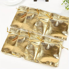 10pcs Golden Bronzing Organza Drawstring Storage Bag for Jewelry