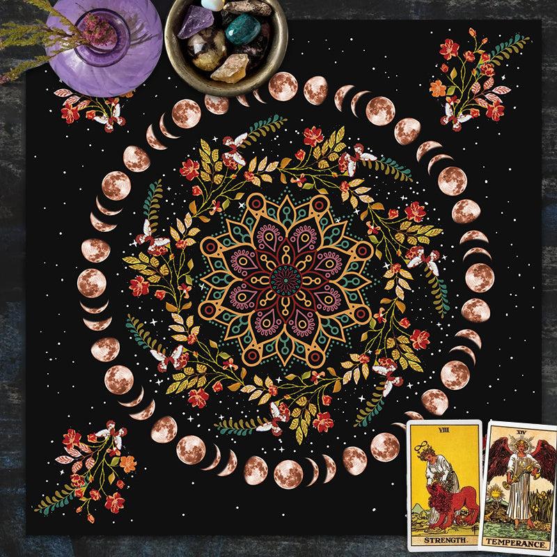 Moon Phase Flower Tarot Tablecloth Altar Cloth