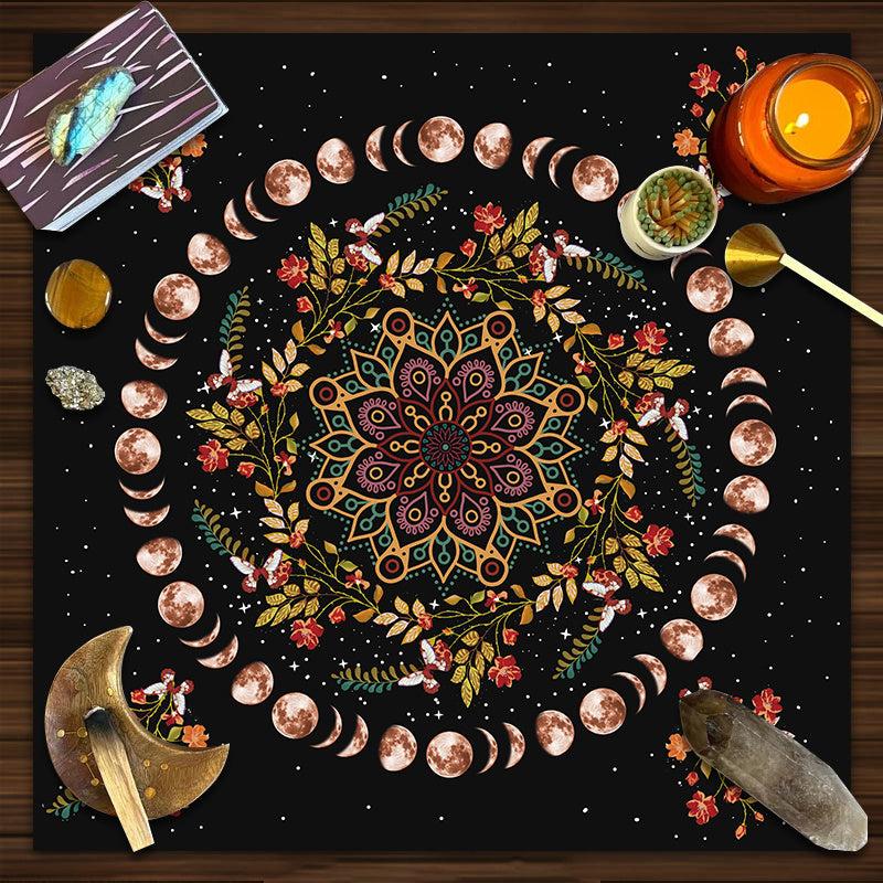 Moon Phase Flower Tarot Tablecloth Altar Cloth