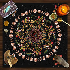Moon Phase Flower Tarot Tablecloth Altar Cloth