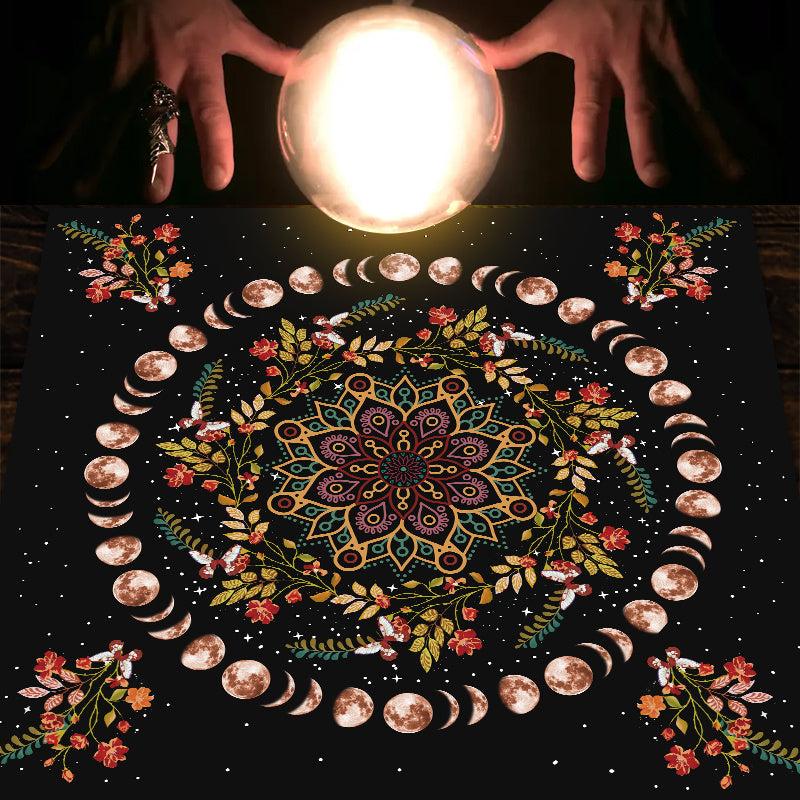 Moon Phase Flower Tarot Tablecloth Altar Cloth