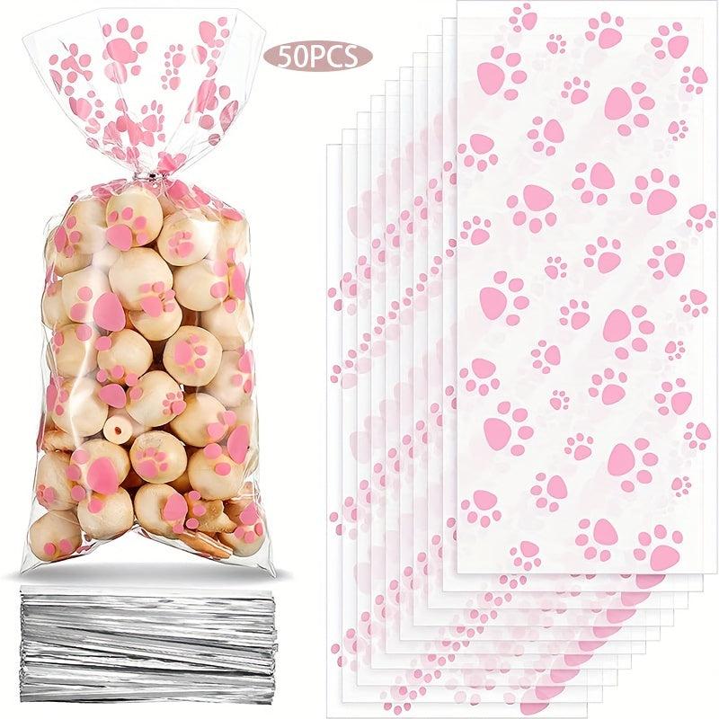 50pcs Dog Candy Bag Cat Sweets Bag Puppy Birthday Party Favors Supplies