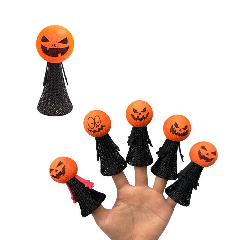5pcs Funny Pumpkin Head Jumping Doll Finger Puppet Halloween Gift