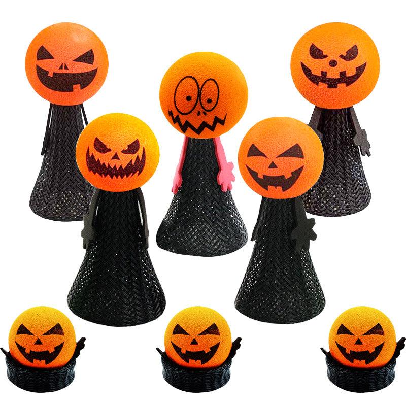 5pcs Funny Pumpkin Head Jumping Doll Finger Puppet Halloween Gift