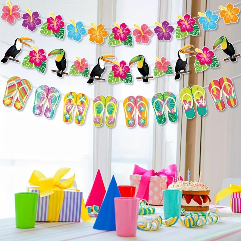 Hawaiian Decorative Flags Flamingo Flowers Seaside Party Decorations
