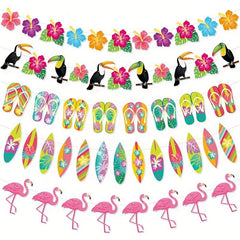 Hawaiian Decorative Flags Flamingo Flowers Seaside Party Decorations
