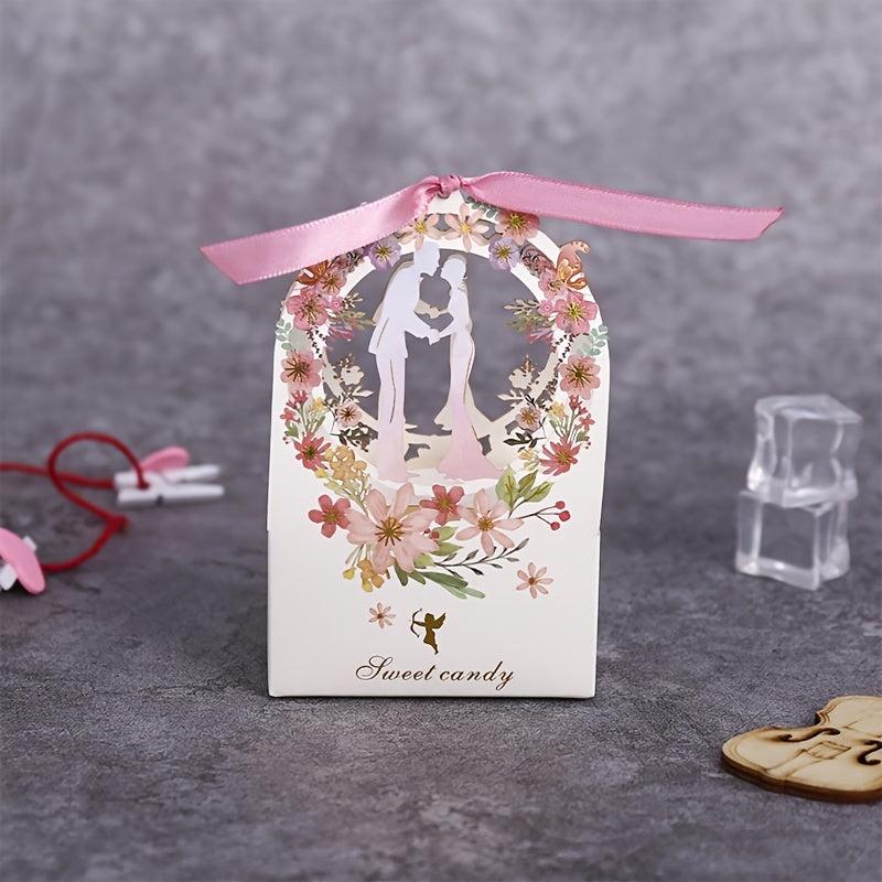 10pcs Floral Candy Box Bowknot Gift Wedding Cardboard Small Paper Box