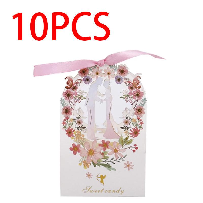 10pcs Floral Candy Box Bowknot Gift Wedding Cardboard Small Paper Box
