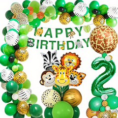 Jungle 1st Birthday Decoration Kit - Banner & Balloons
