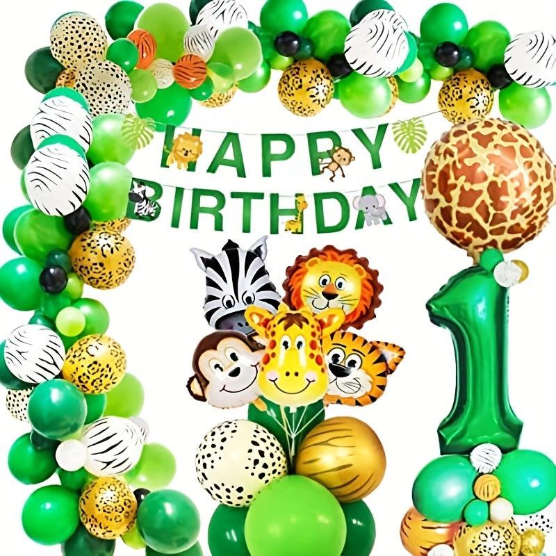 Jungle 1st Birthday Decoration Kit - Banner & Balloons