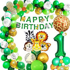 Jungle 1st Birthday Decoration Kit - Banner & Balloons