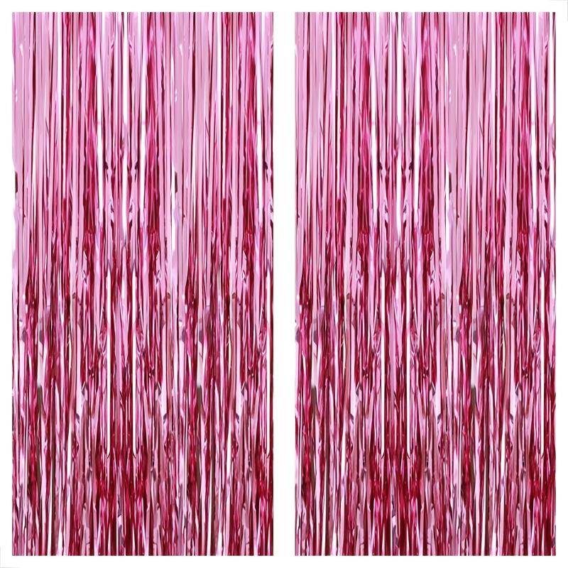 Pink Foil Fringe Curtain 4x8 Feet Pack Of 2 Valentines Baby Shower Decorations
