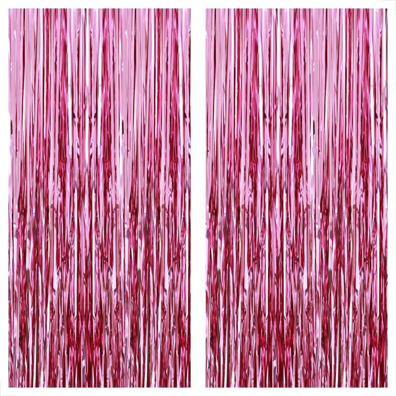 Pink Foil Fringe Curtain 4x8 Feet Pack Of 2 Valentines Baby Shower Decorations