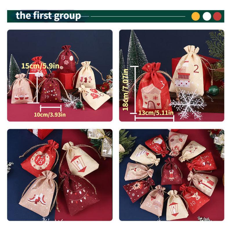 Advent Christmas Gift Bag Burlap Storage Bag for Candy Jewelry Party Favors