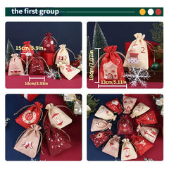 Advent Christmas Gift Bag Burlap Storage Bag for Candy Jewelry Party Favors