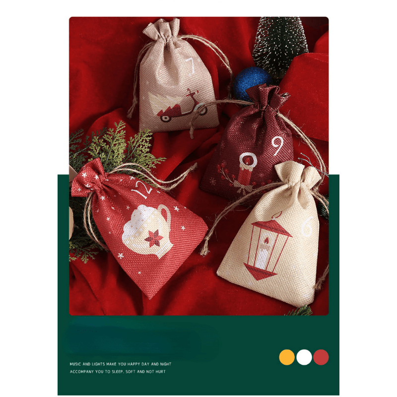 Advent Christmas Gift Bag Burlap Storage Bag for Candy Jewelry Party Favors
