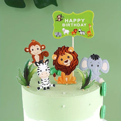 7pcs Tropical Forest Animal Cake Toppers for Birthdays, Weddings, Theme Parties