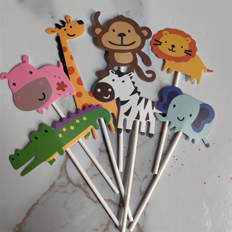 7pcs Tropical Forest Animal Cake Toppers for Birthdays, Weddings, Theme Parties