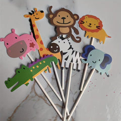 7pcs Tropical Forest Animal Cake Toppers for Birthdays, Weddings, Theme Parties