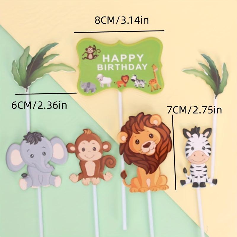 7pcs Tropical Forest Animal Cake Toppers for Birthdays, Weddings, Theme Parties