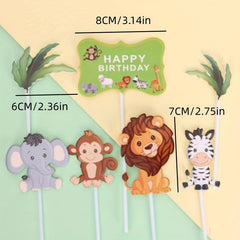 7pcs Tropical Forest Animal Cake Toppers for Birthdays, Weddings, Theme Parties