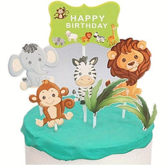 7pcs Tropical Forest Animal Cake Toppers for Birthdays, Weddings, Theme Parties