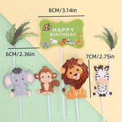 7pcs Tropical Forest Animal Cake Toppers for Birthdays, Weddings, Theme Parties