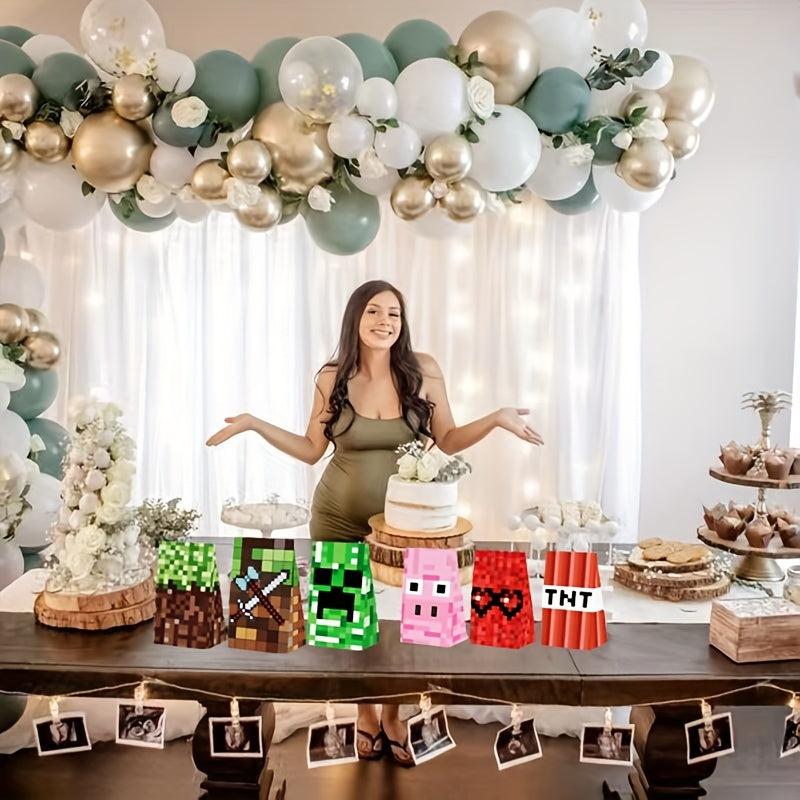 12pcs Pixel Theme Party Gift Bags, Fun Goodie Bags for Party Favors