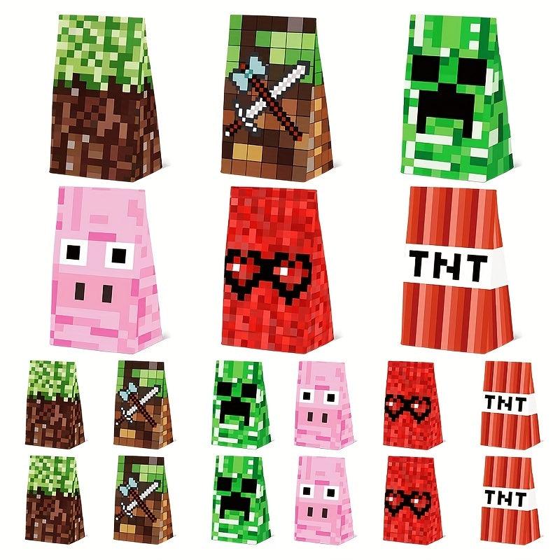 12pcs Pixel Theme Party Gift Bags, Fun Goodie Bags for Party Favors