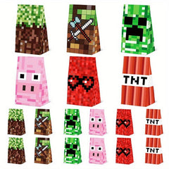 12pcs Pixel Theme Party Gift Bags, Fun Goodie Bags for Party Favors