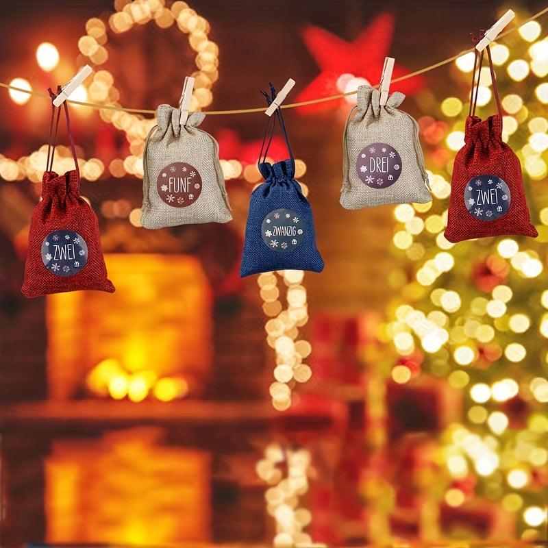 73pcs Christmas Burlap Drawstring Gift Bag Bundle Pocket Advent Calendar