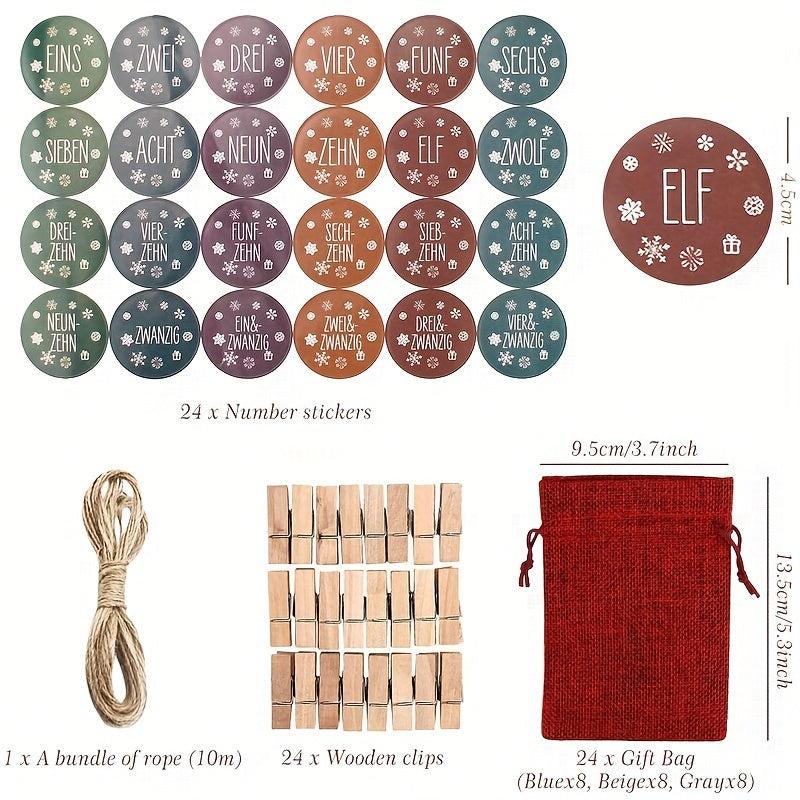 73pcs Christmas Burlap Drawstring Gift Bag Bundle Pocket Advent Calendar