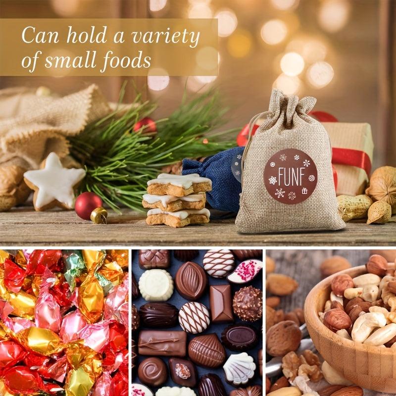 73pcs Christmas Burlap Drawstring Gift Bag Bundle Pocket Advent Calendar