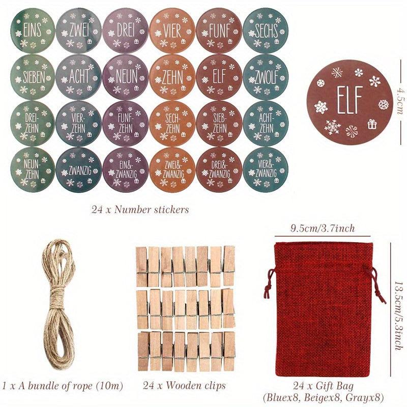 73pcs Christmas Burlap Drawstring Gift Bag Bundle Pocket Advent Calendar