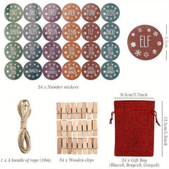 73pcs Christmas Burlap Drawstring Gift Bag Bundle Pocket Advent Calendar
