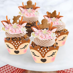 12pc Festive Deer Cupcake Decorations for Christmas Parties