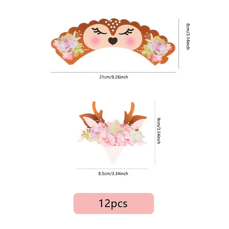 12pc Festive Deer Cupcake Decorations for Christmas Parties