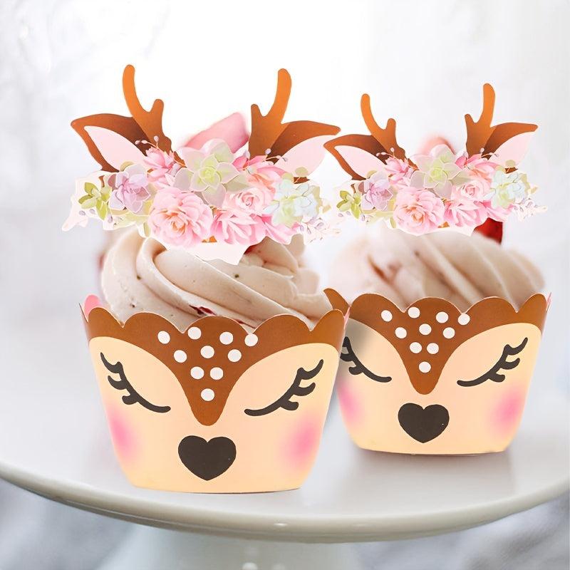 12pc Festive Deer Cupcake Decorations for Christmas Parties