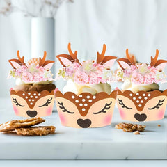 12pc Festive Deer Cupcake Decorations for Christmas Parties