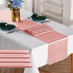 10 Pack Rose Satin Table Runners 30x274 Cm Long Silk Smooth Fabric Wedding Par