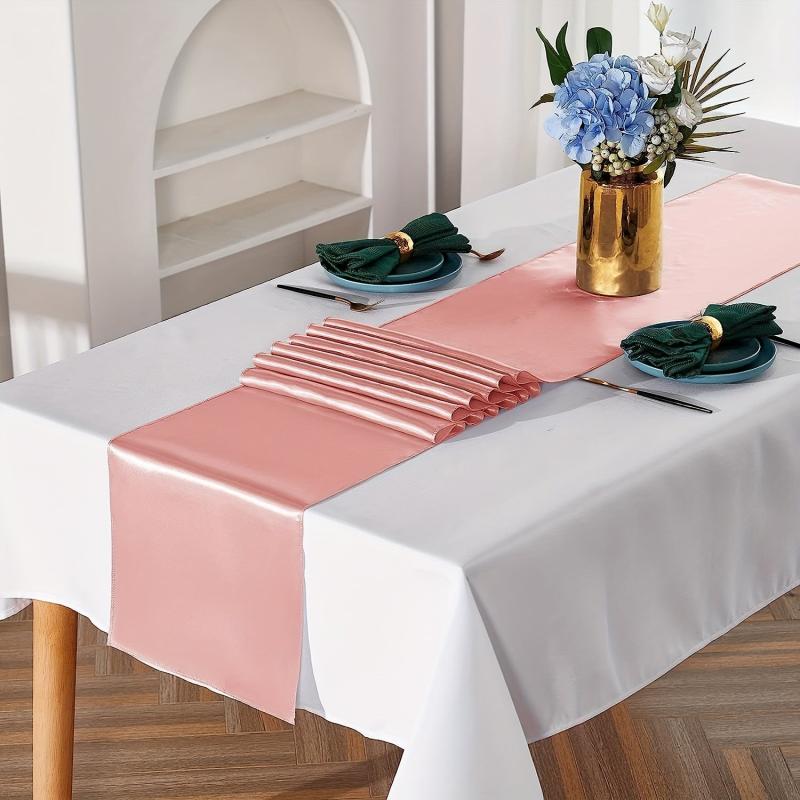 10 Pack Rose Satin Table Runners 30x274 Cm Long Silk Smooth Fabric Wedding Par